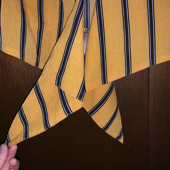 Mustard Stripped Tie Front Blouse - Picture 3 of 7